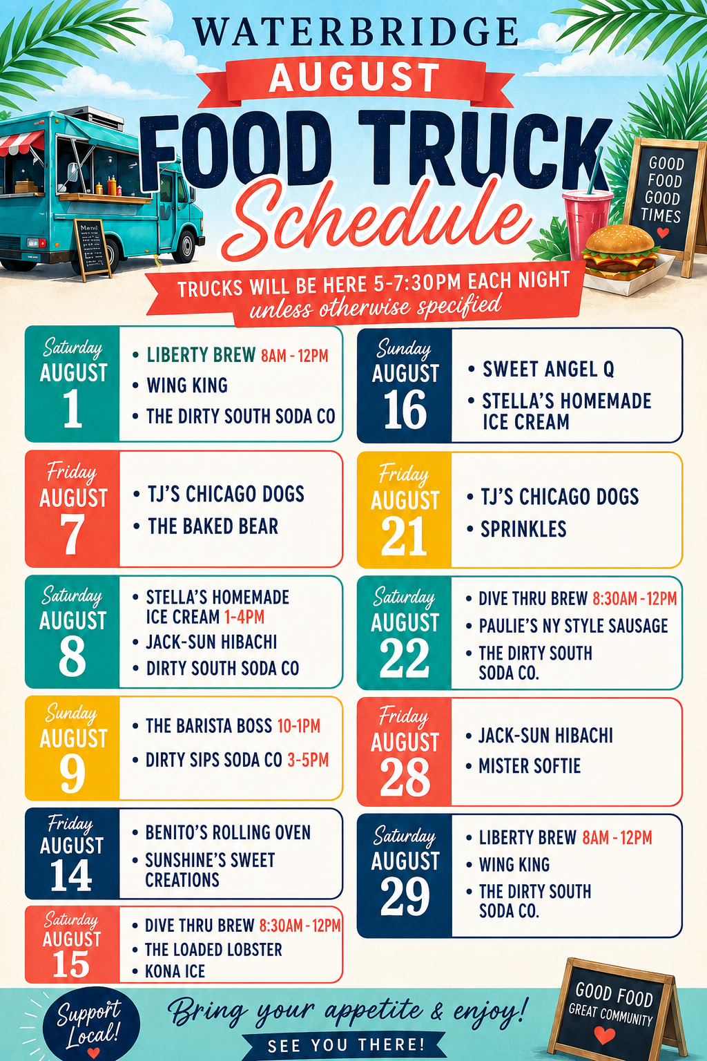 August Food Truck Schedule